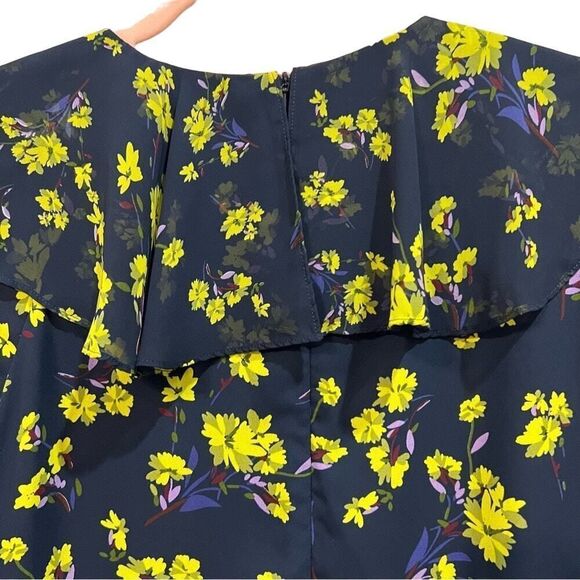 GOEN.J flower print ruffle sleeve floral silk top blouse size medium - Picture 10 of 12